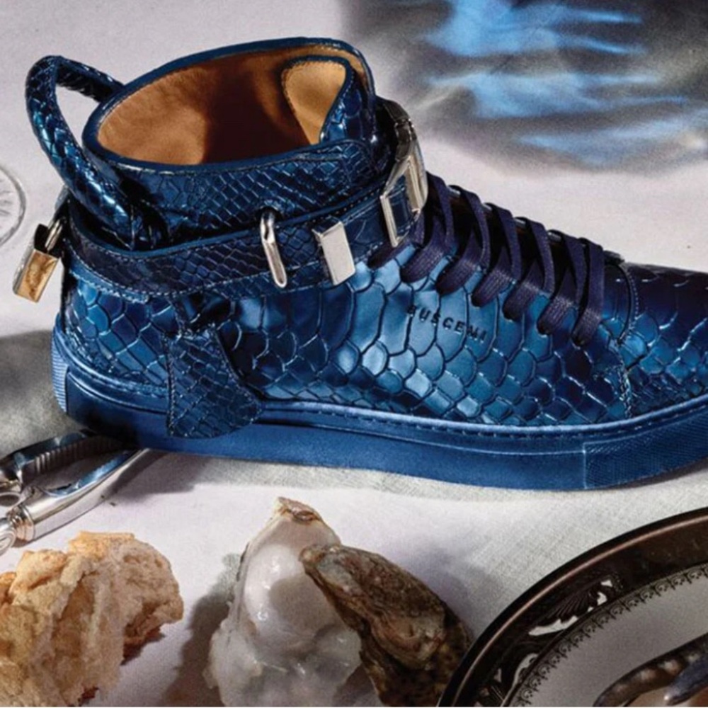 Buscemi Navy Python-Embossed Sneakers